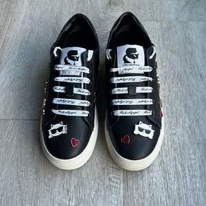 Karl LAGERFIELD Paris Women's Cate Pins Lace Up Sneaker, Size 6.5, Black